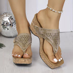 Plush Fashion Hub toe post wedge sandals featuring beige straps and a comfortable wedge heel, perfect for casual summer wear.