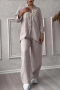 FitiqueFit wide-leg pants and lace-up top two-piece set in solid color, available in 12 sizes and 12 colors.