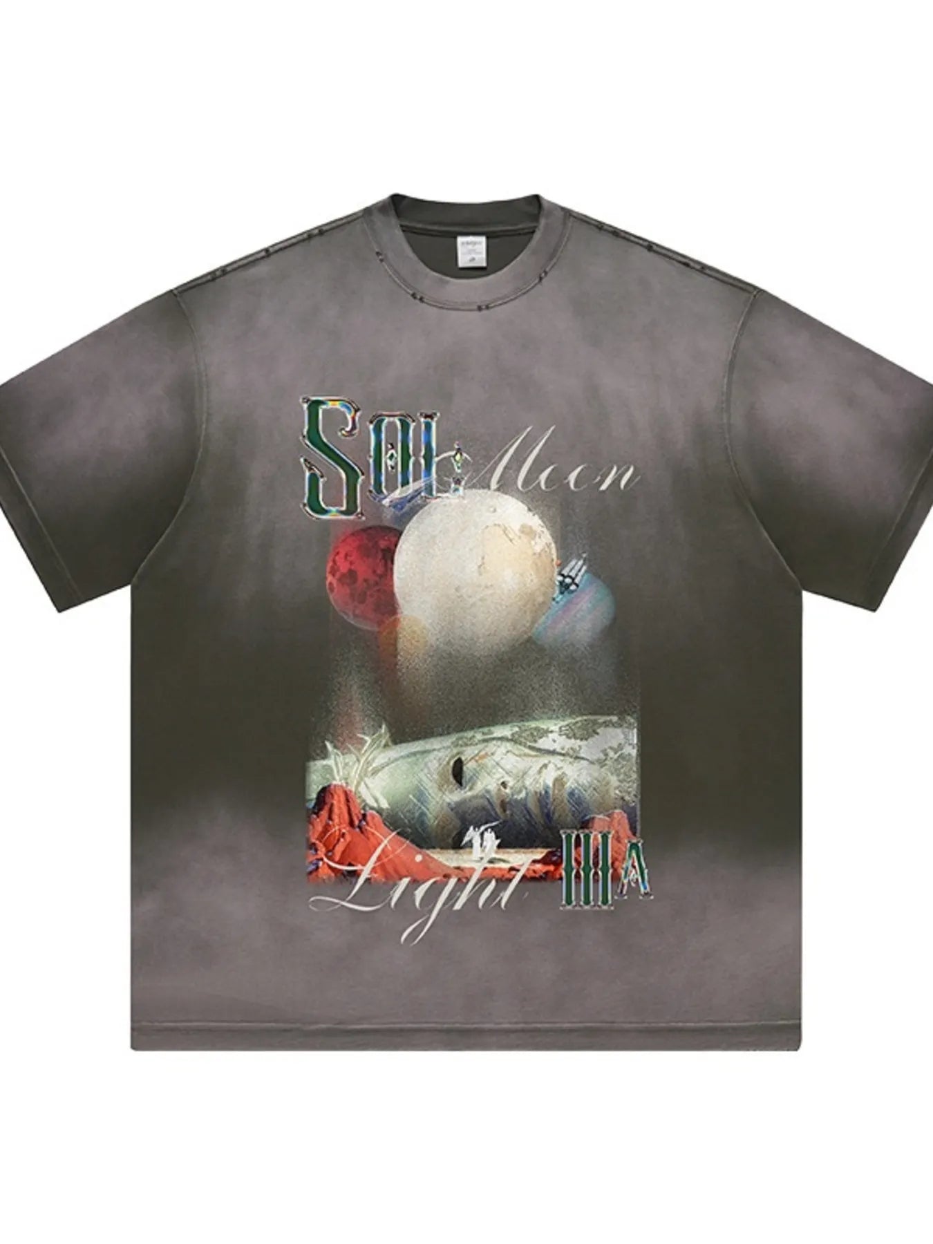 Men's graphic round neck short sleeve T-shirt from Trendsi, featuring a bold print on soft, comfortable fabric.