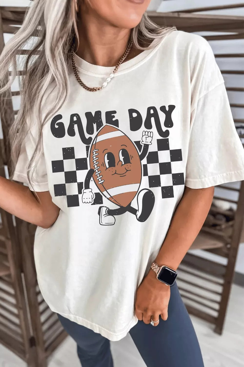 Plush Fashion Hub game day football graphic T-shirt for men, featuring bold football imagery on a comfortable casual top.