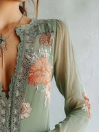 Elegant floral lace blouse by Plush Fashion Hub featuring long sleeves and a sophisticated feminine design.