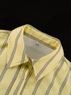 Striped button-up shirt and shorts set by Shopimist, featuring a casual summer look with blue and white stripes.