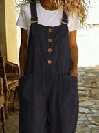 Casual Button Front Wide Leg Overalls