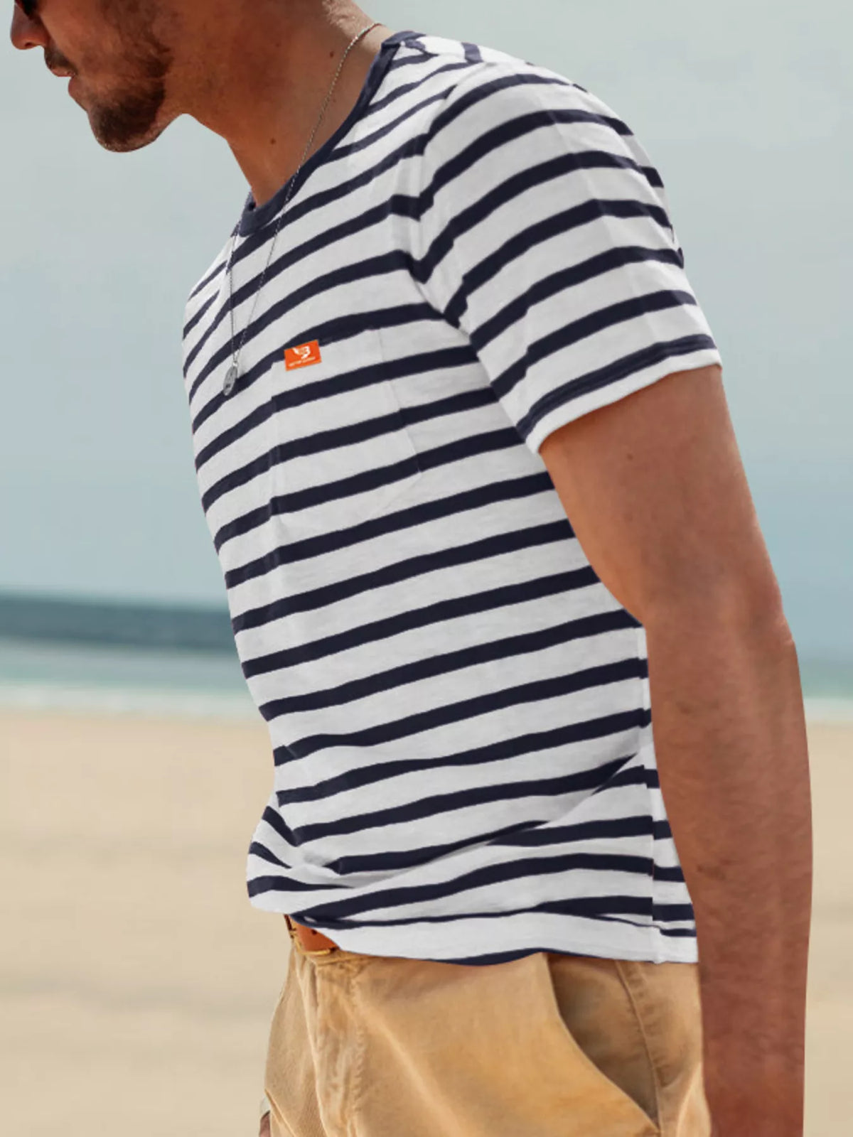Men's plus size striped pocket short sleeve T-shirt from Plush Fashion Hub with a comfortable fit and casual style.
