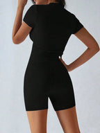 Trendsi active wear set featuring a round neck short sleeve top and matching shorts, perfect for casual or workout outfits.