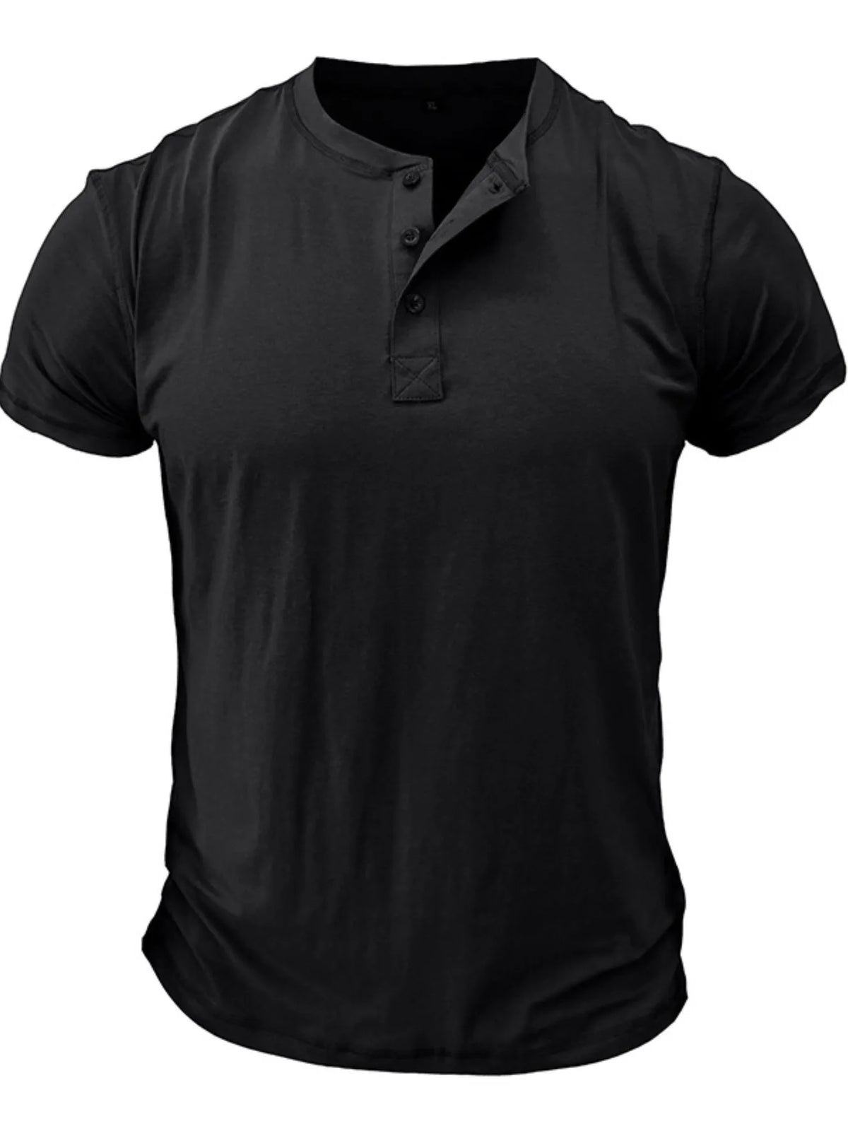 Men's classic short sleeve Henley polo shirt by Trendsi, featuring a buttoned neckline and comfortable fit.