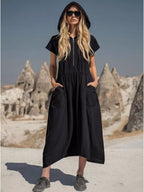 Full size hooded midi dress by Shopimist featuring a zipper, pockets, and a comfortable fit, shown in a stylish plus size design.