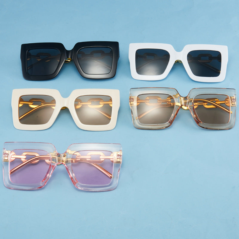 Square chain sunglasses for women by FitiqueFit featuring stylish square frames and a chain detail for a trendy look.