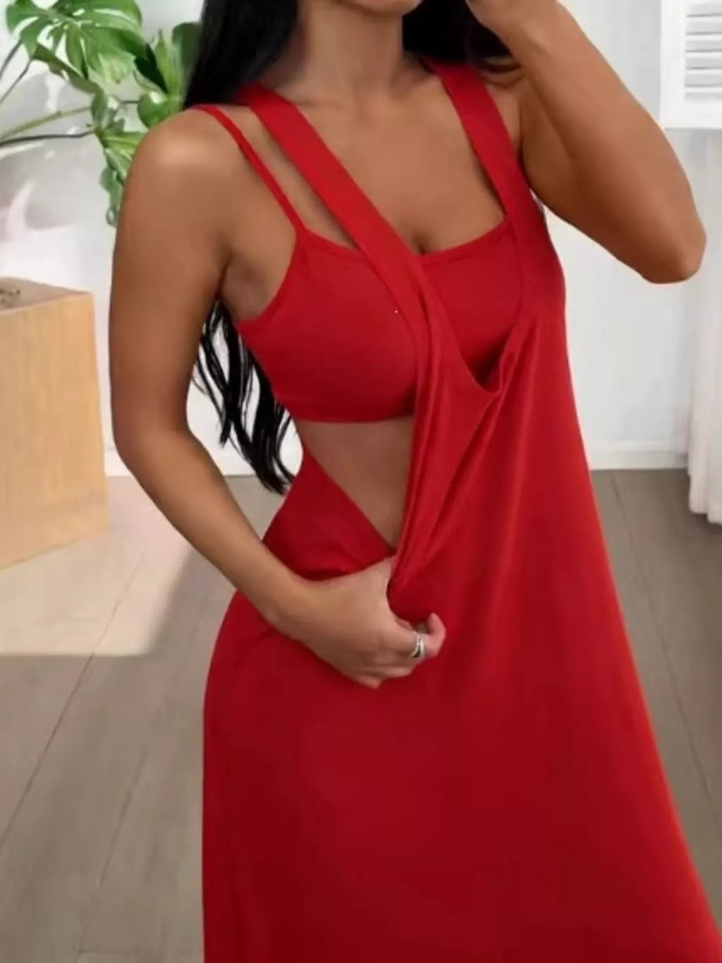 Shopimist scoop neck cami and maxi dress set, two-piece fashion ensemble with a stylish and comfortable design, perfect for casual wear.