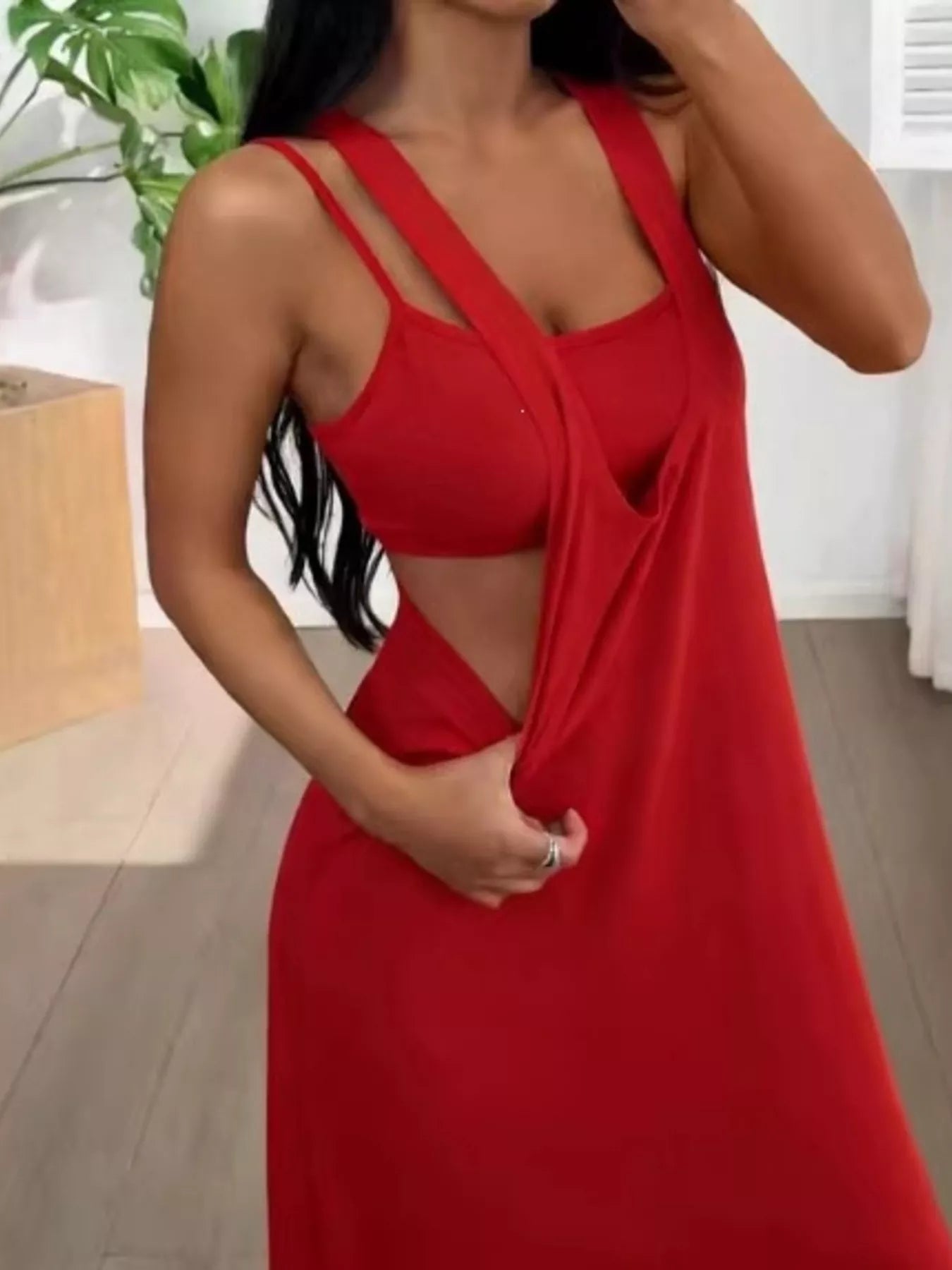 Shopimist scoop neck cami and maxi dress set, two-piece fashion ensemble with a stylish and comfortable design, perfect for casual wear.