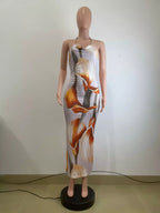 Shopimist floral print cowl neck backless maxi dress featuring a flowing design and vibrant floral pattern.