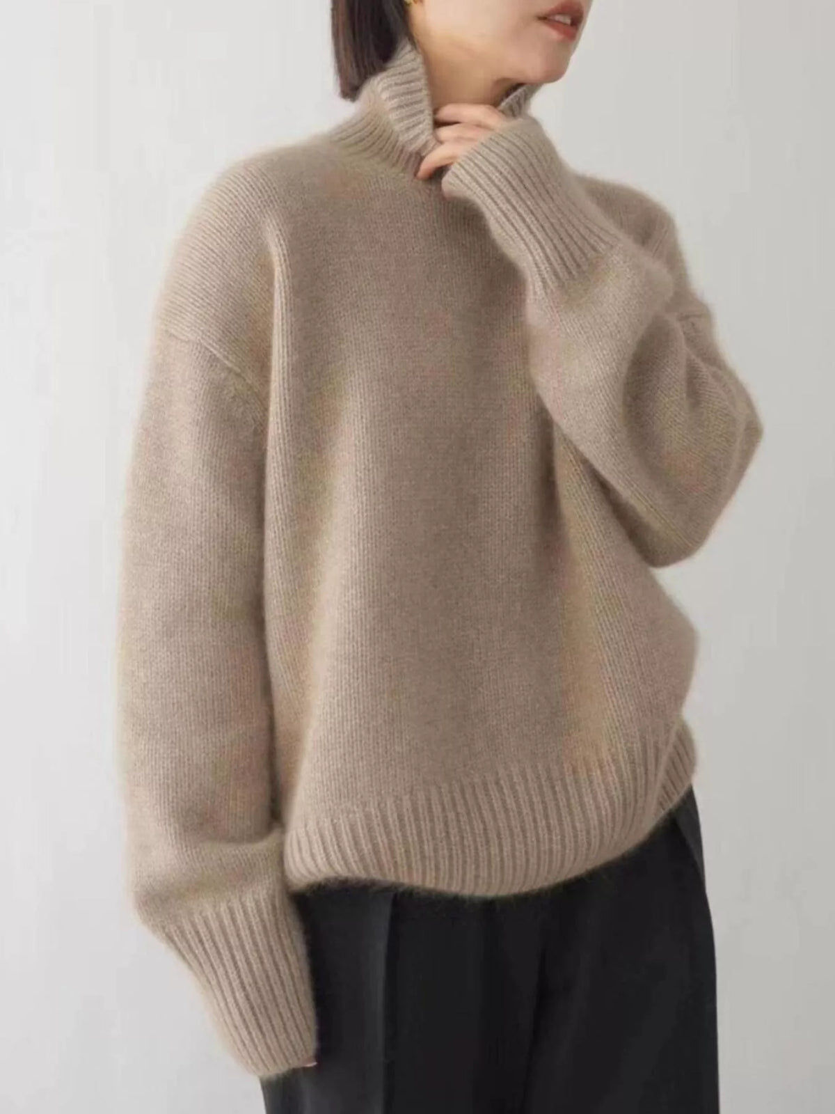 Simply Love turtleneck dropped shoulder sweater in soft knit, featuring a cozy turtleneck design and relaxed fit.