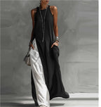 Off-shoulder color-block flared maxi dress with pockets by FitiqueFit, shown in multiple vibrant colors on a model.