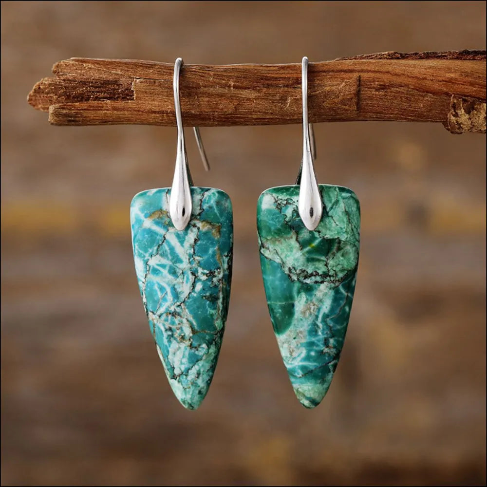 Natural stone geometric shape earrings by Shopimist featuring modern, minimalist design with smooth, polished stones in neutral tones.