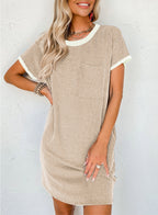 Women's ribbed color block T-shirt shift dress with pockets, casual and comfortable fashion by Trendsi.