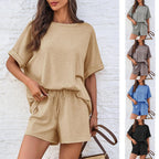 Casualwear set featuring an oversized T-shirt and drawstring shorts from Plush Fashion Hub, displayed on a neutral background.