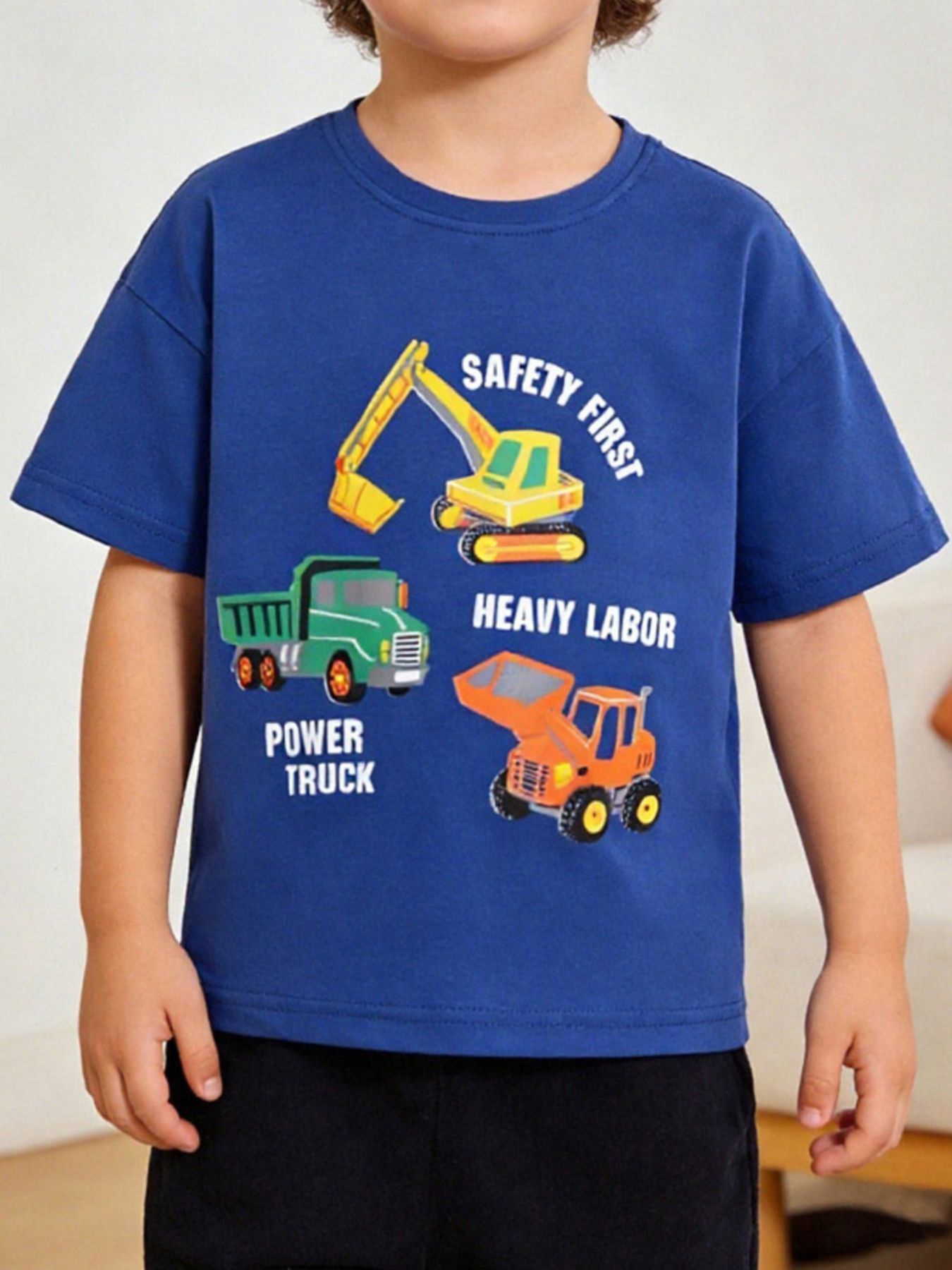 Children's Cartoon Construction Vehicle Graphic Tee - Plush Fashion Hub