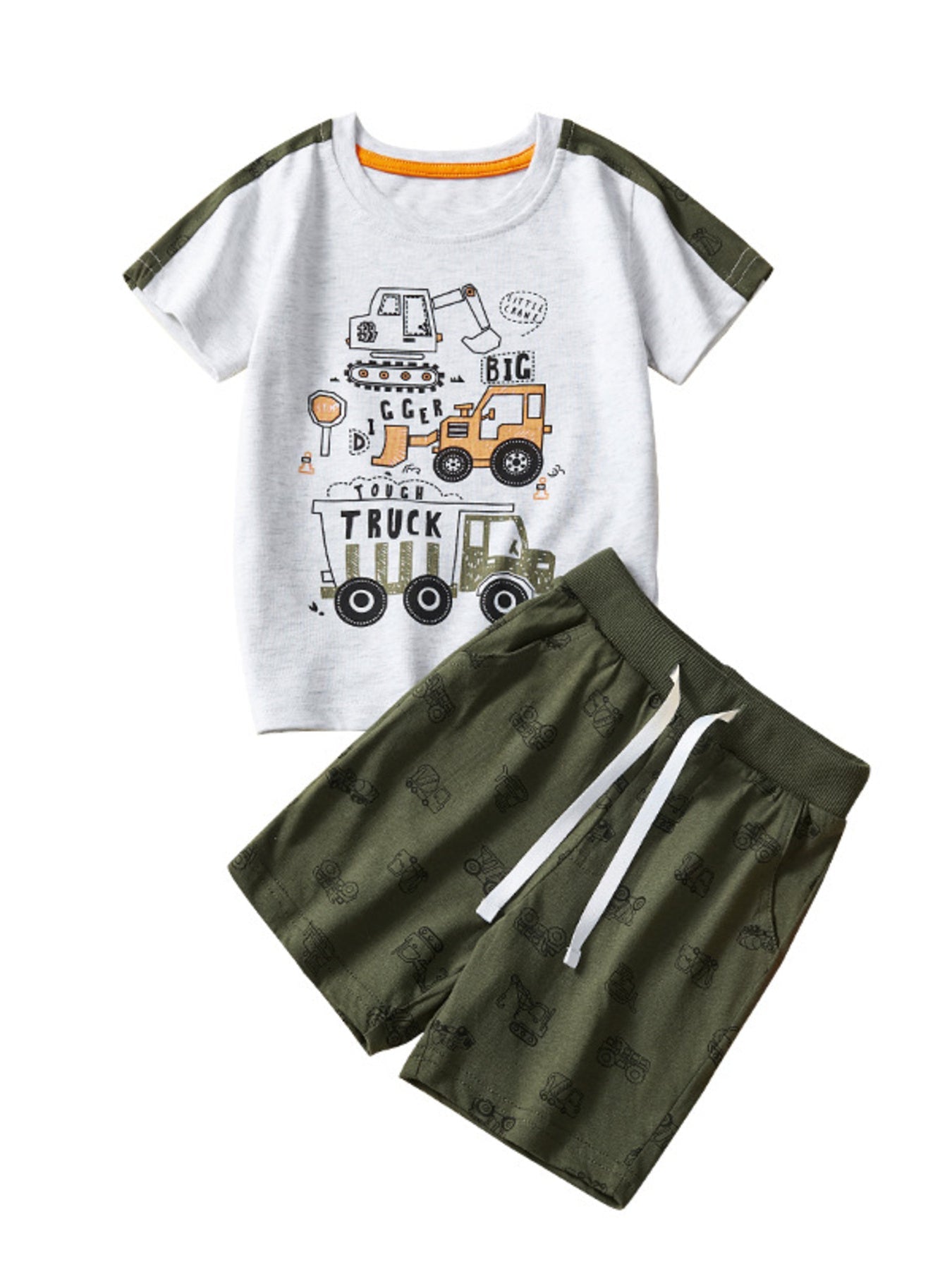 Children's Construction Vehicle Graphic Short Sleeve Tee and Shorts Set - Plush Fashion Hub