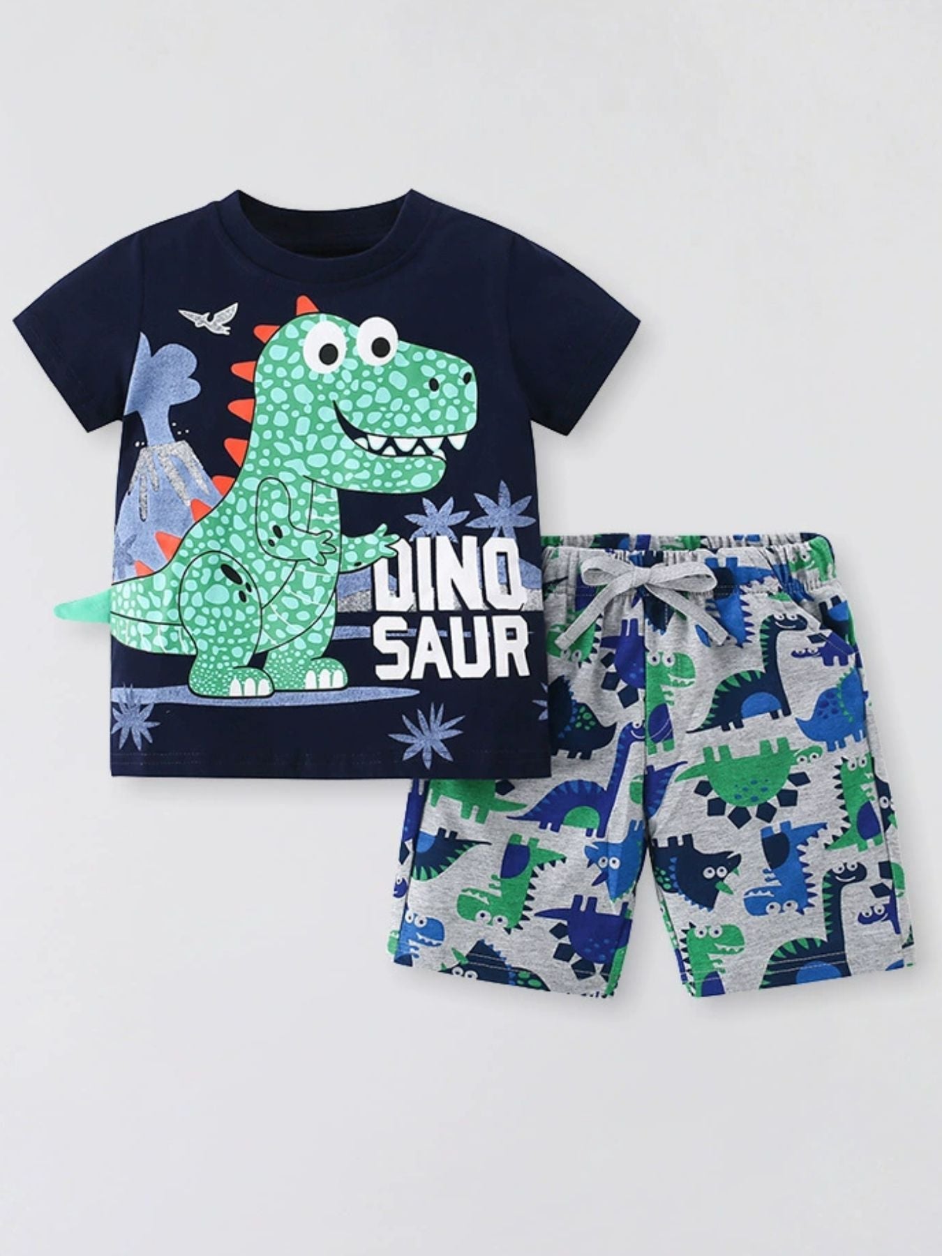 Children's Dinosaur Short Sleeve Tee and Shorts Set - Plush Fashion Hub