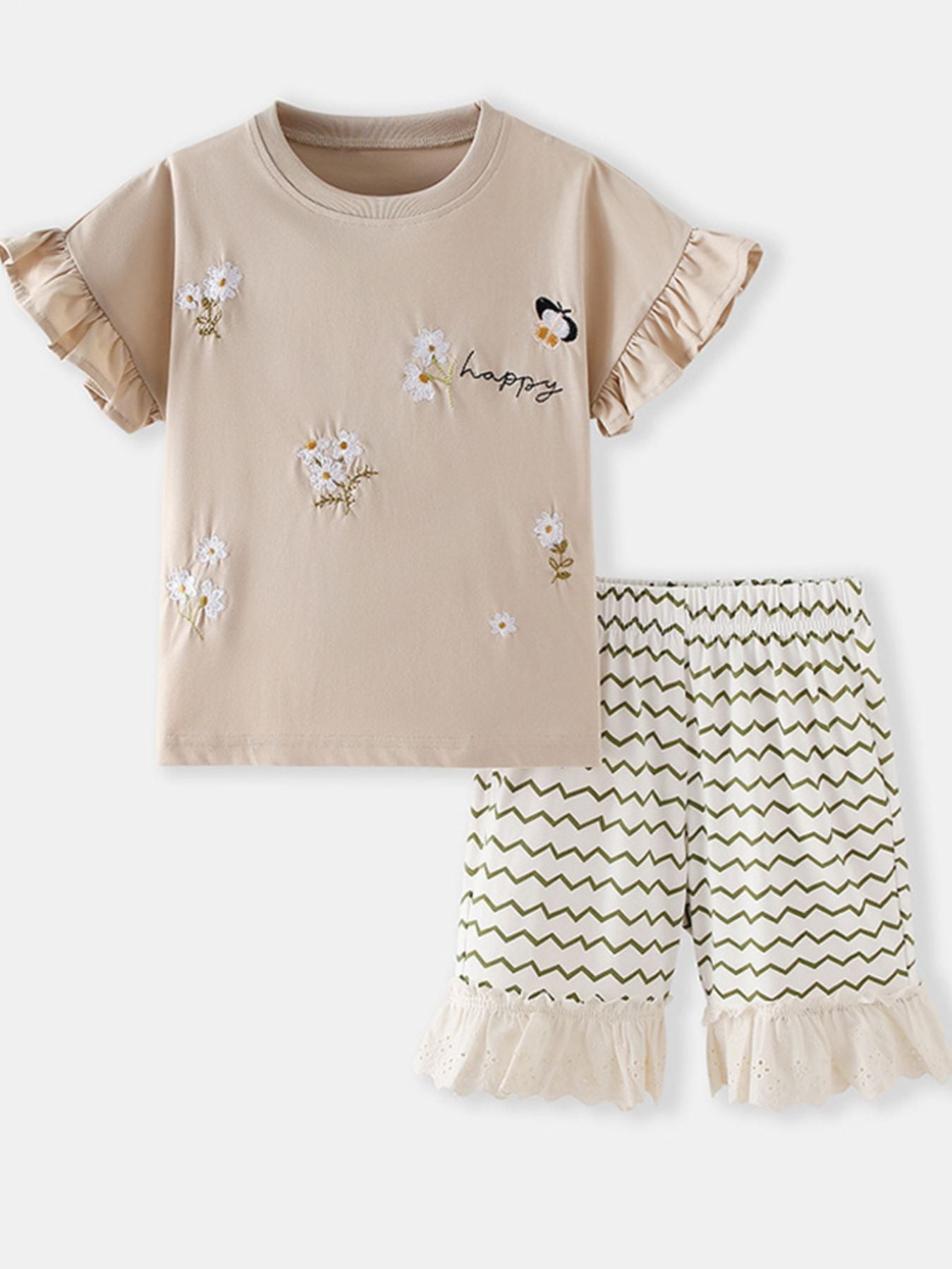 Children's Ruffled Round Neck Tee and Shorts - Plush Fashion Hub