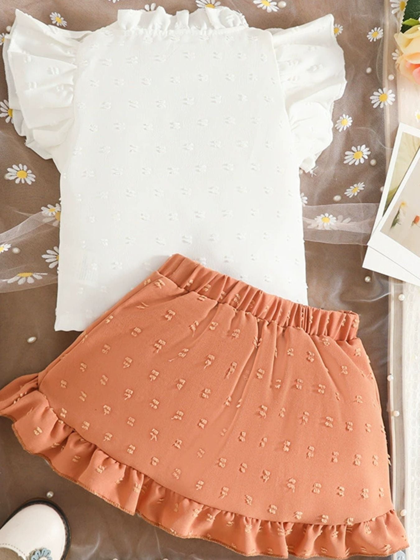 Children's Ruffled Trim Bowknot Blouse & Ruffle Hem Skirt Set - Plush Fashion Hub