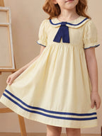 Children's Sailor Collar Puff Sleeve Casual Dress - Plush Fashion Hub