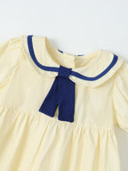 Children's Sailor Collar Puff Sleeve Casual Dress - Plush Fashion Hub