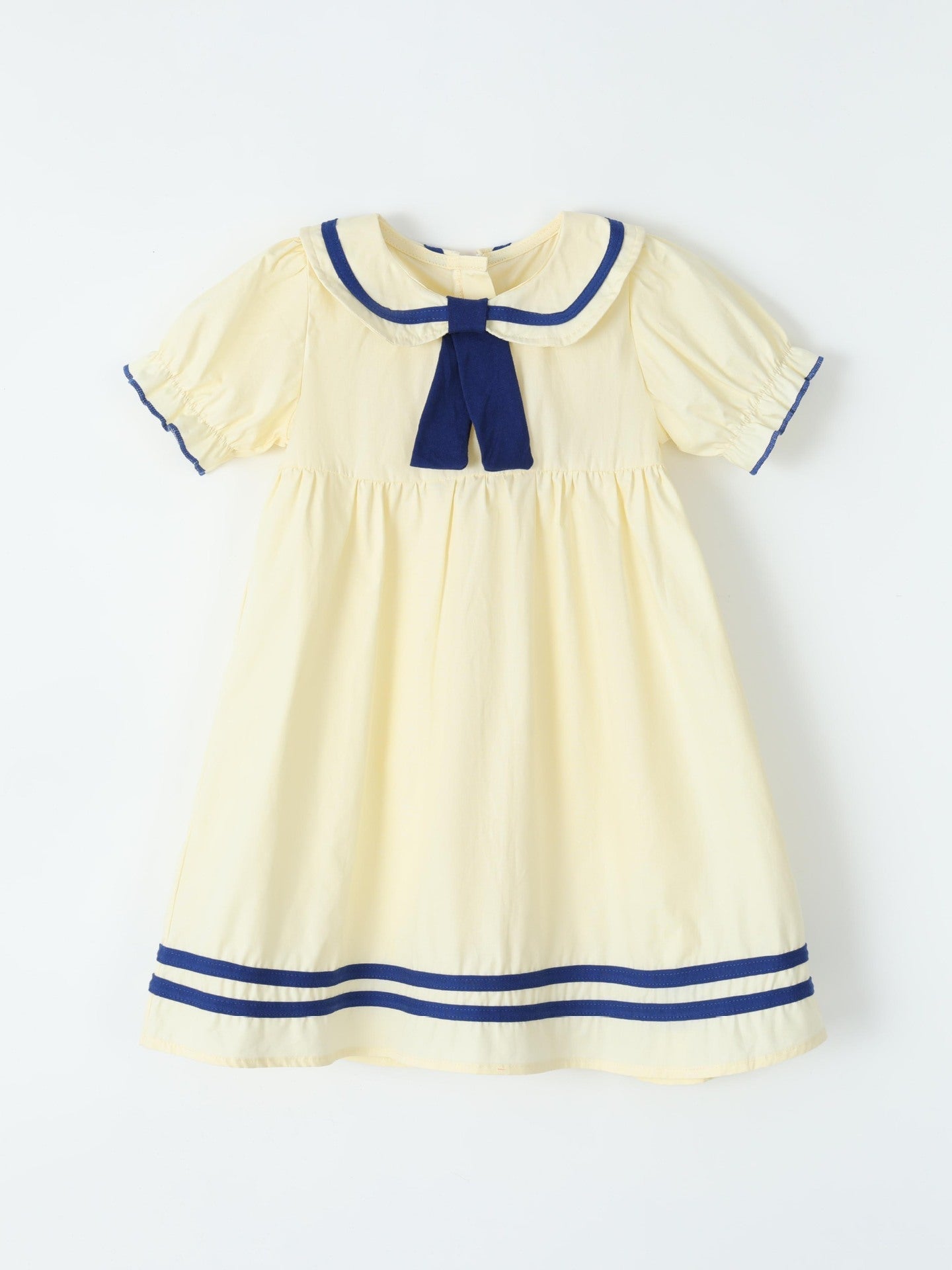 Children's Sailor Collar Puff Sleeve Casual Dress - Plush Fashion Hub