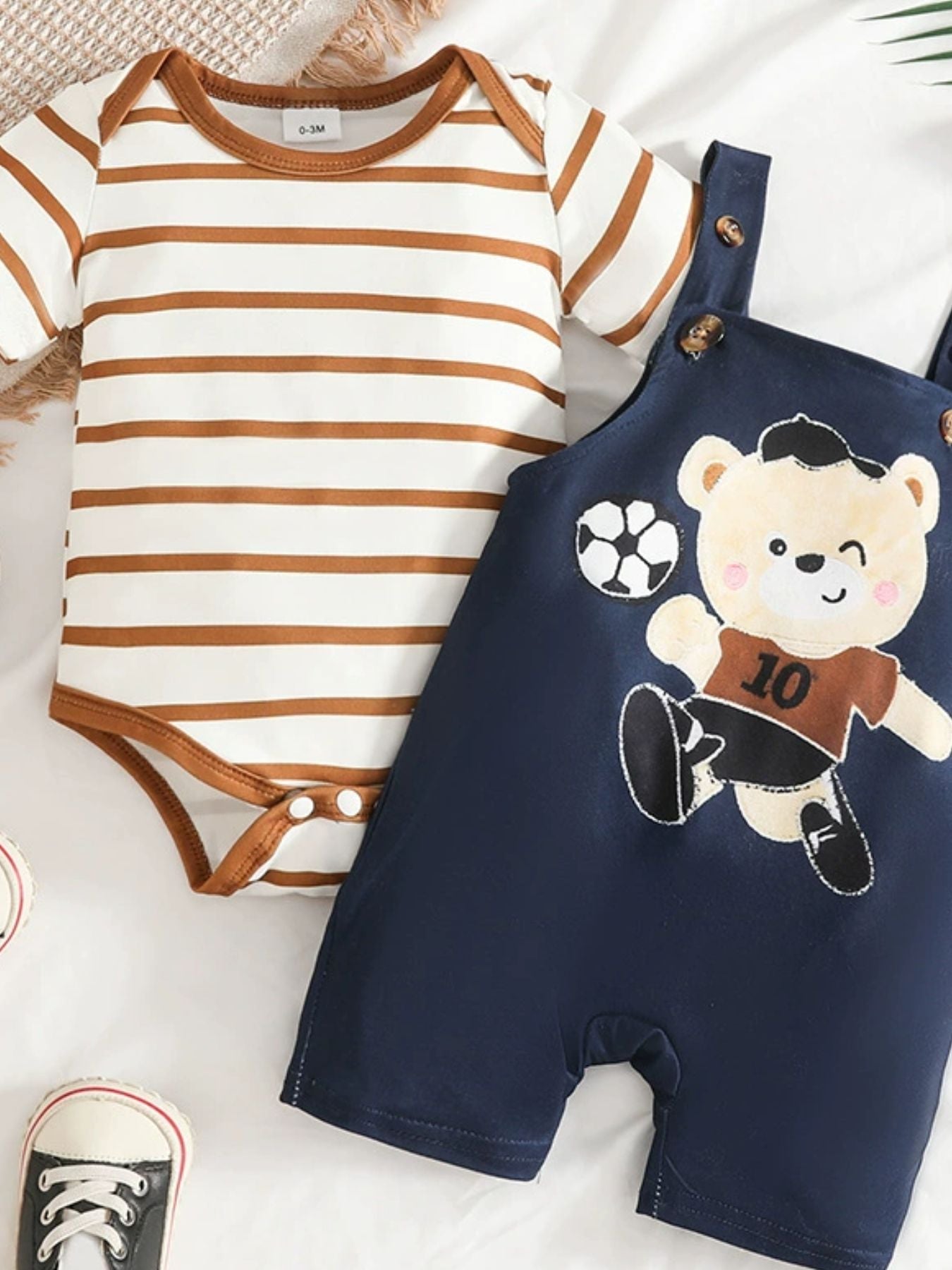 Children's Striped Bodysuit and Overalls Set - Plush Fashion Hub