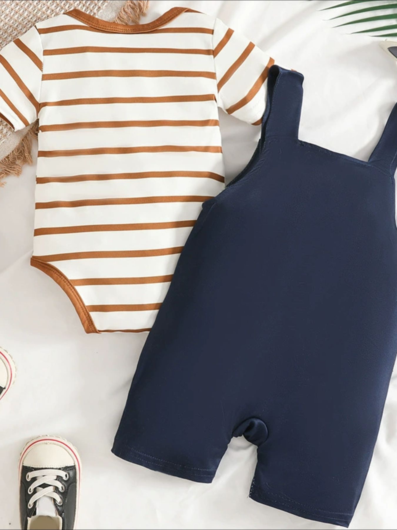Children's Striped Bodysuit and Overalls Set - Plush Fashion Hub