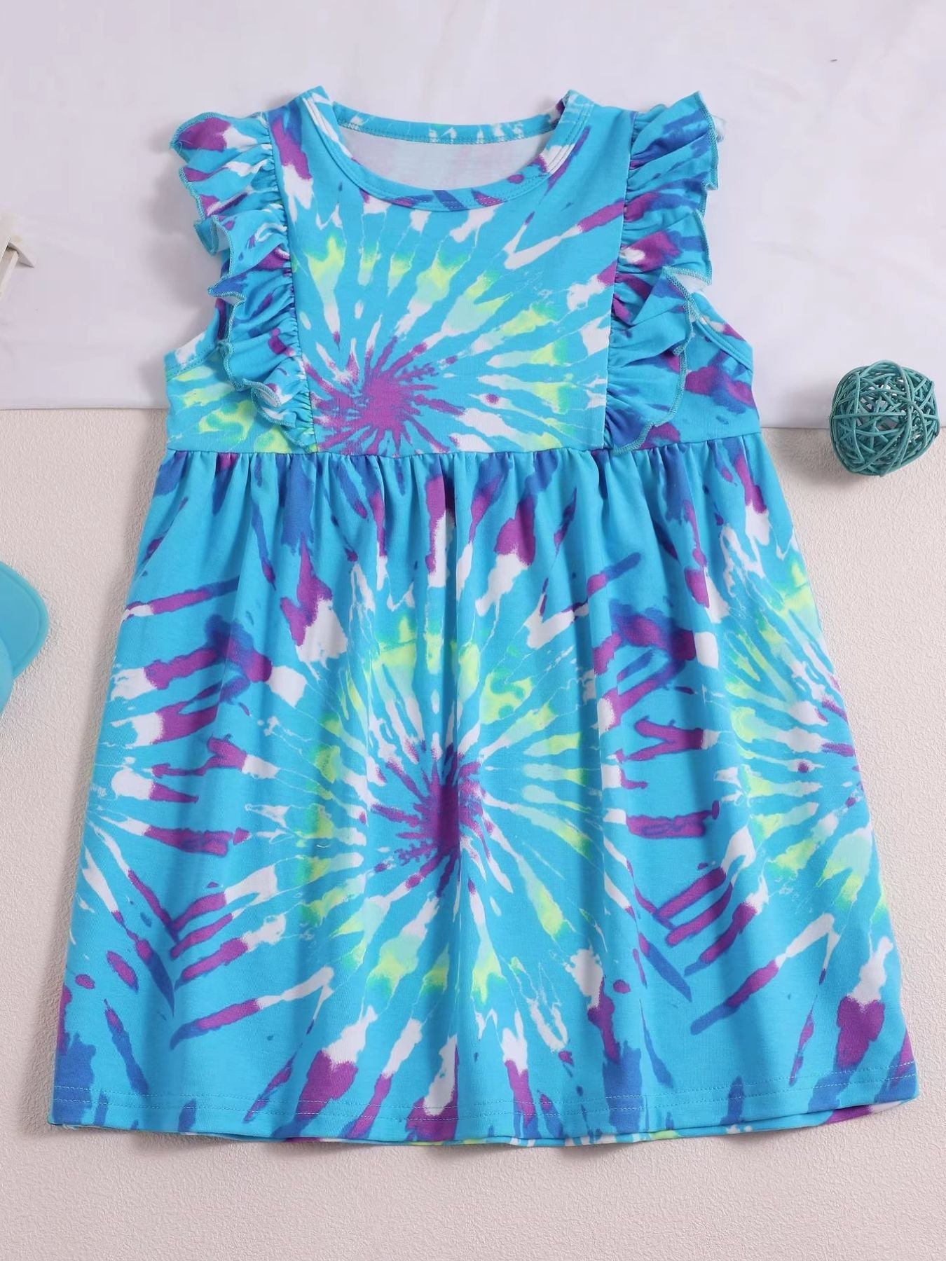 Children's Tie - Dye Ruffle Sleeve Dress - Plush Fashion Hub