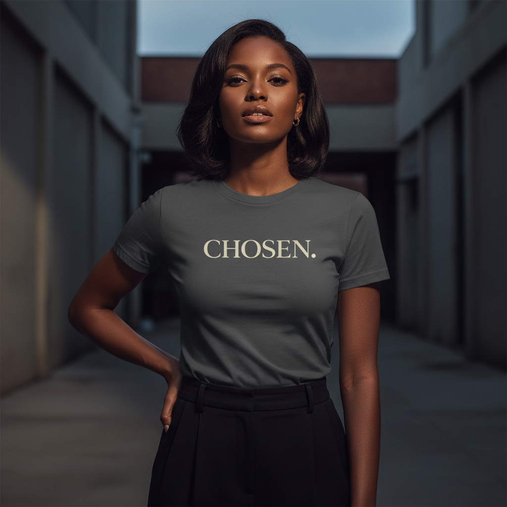 Diverse women wearing Wear Your Worship Chosen Women's T-Shirt from the SEEN. Her. Collection, casual outdoor lifestyle shot.
