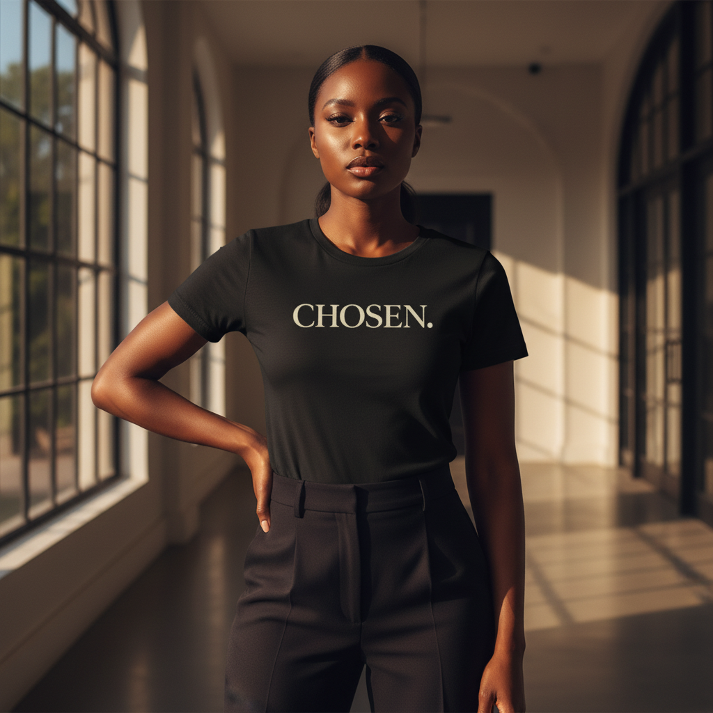 Wear Your Worship Chosen Women's T-Shirt from the SEEN. Her. Collection, featuring a stylish, comfortable design on a lifestyle shot.