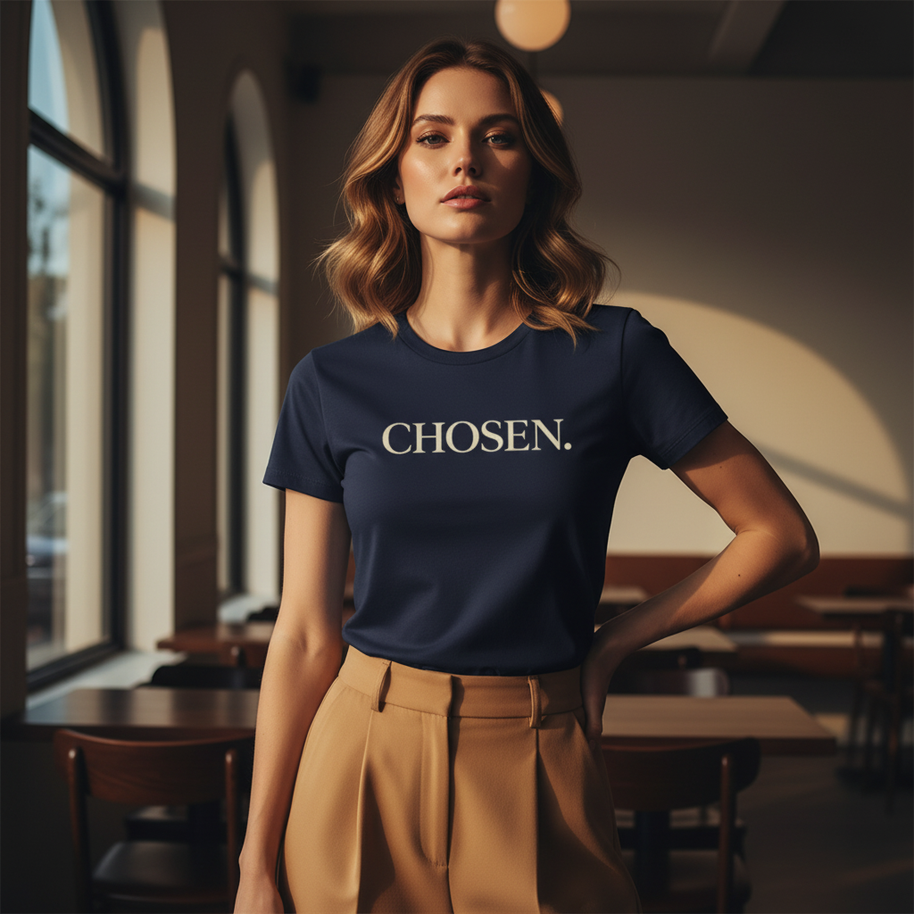 White women's T-shirt from Wear Your Worship's SEEN. Her. Collection featuring a casual lifestyle shot.