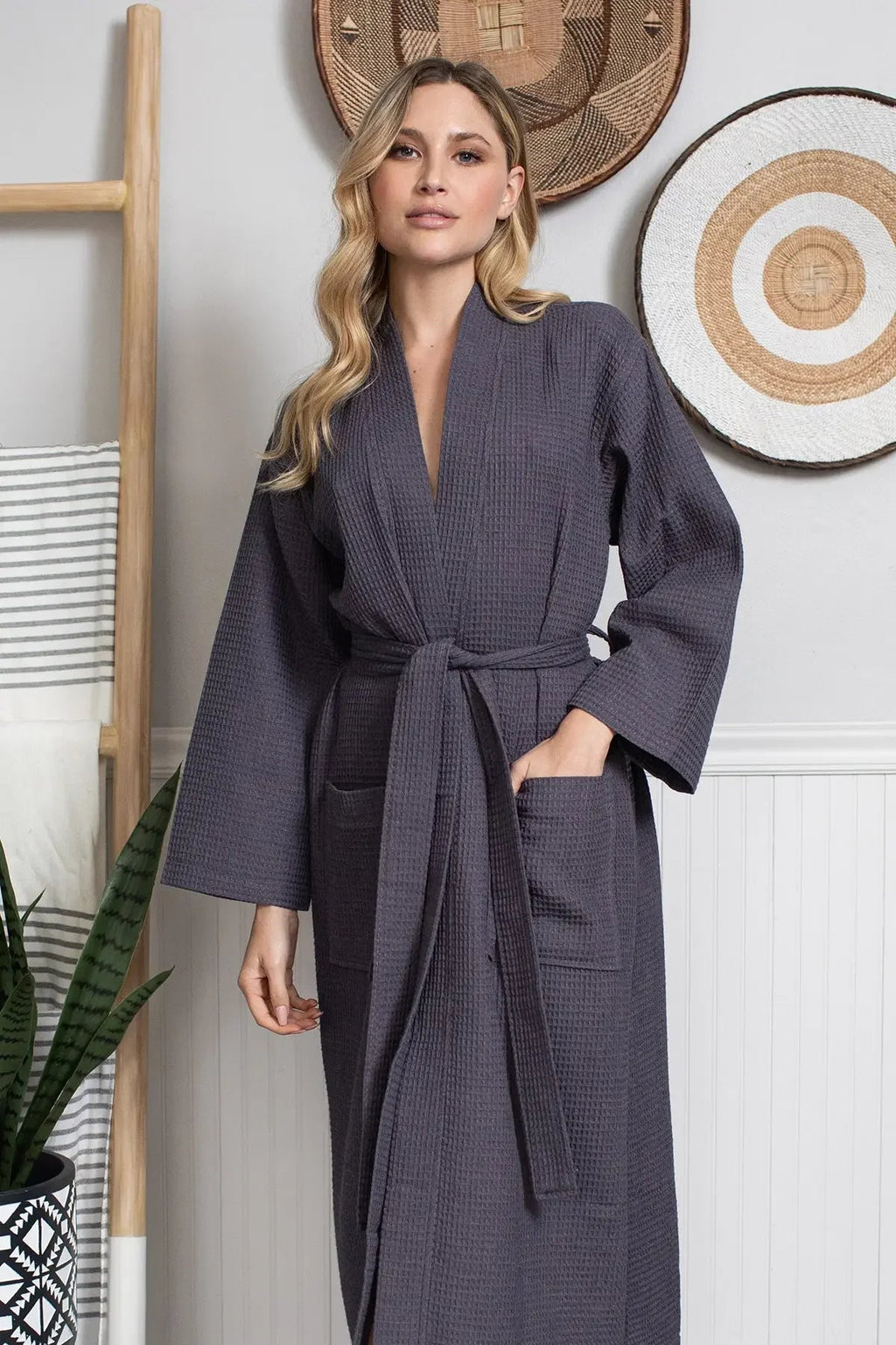 Lightweight plush women's waffle robe from Plush Fashion Hub, featuring quick-dry spa comfort, ideal for cozy relaxation.