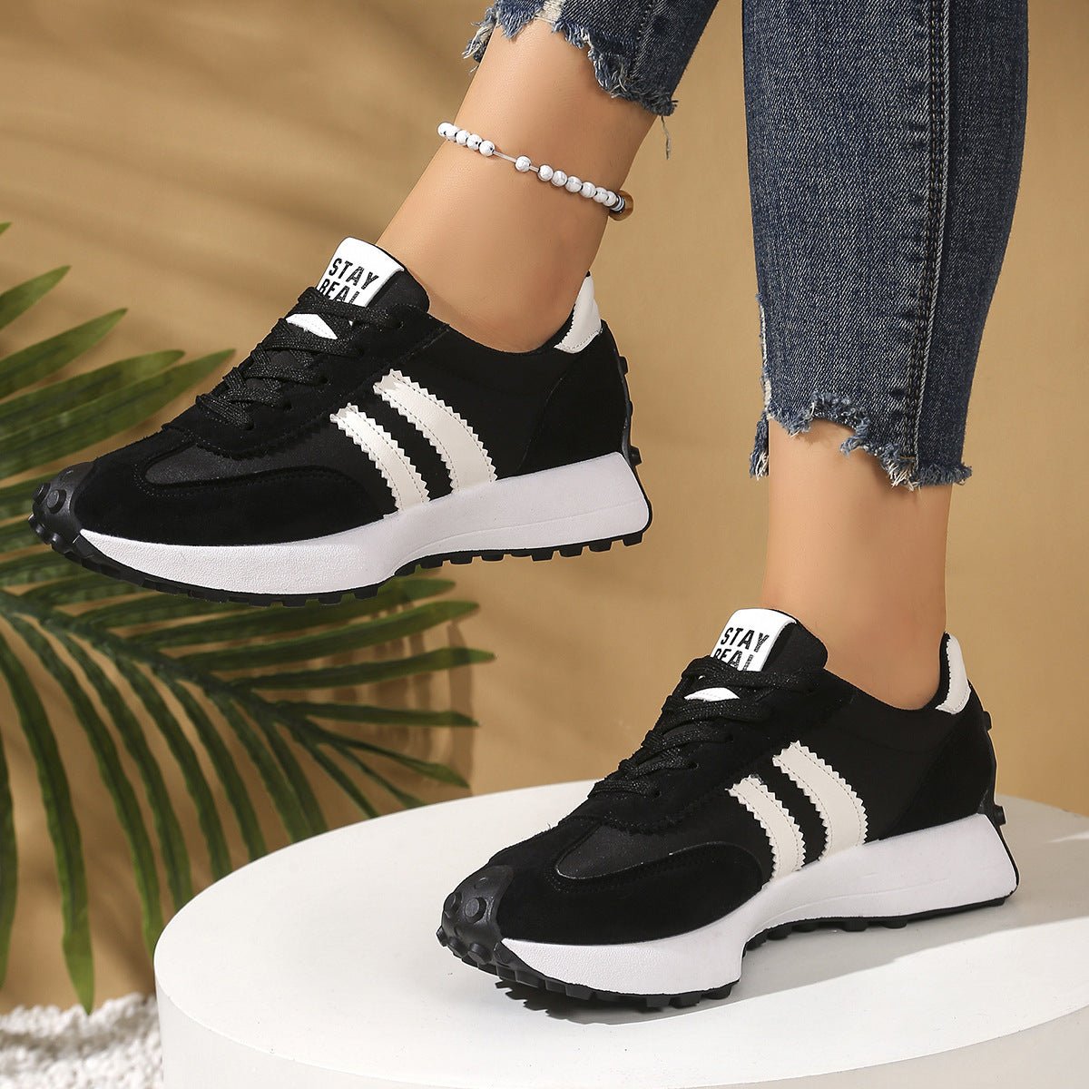 Women’s chunky thick-sole breathable sneakers by Plush Fashion Hub, showcasing stylish footwear with cushioned soles and breathable material.