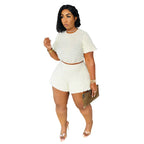 Plus size women's casual summer two-piece set with shorts, featuring trendy style and comfortable fit from Trendy Attic Store01.