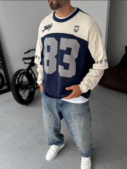 Unisex Two-Tone Collegiate Graphic Sweatshirt - Plush Fashion Hub