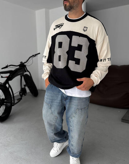 Unisex Two-Tone Collegiate Graphic Sweatshirt - Plush Fashion Hub