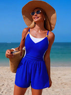 Color block adjustable strap one-piece swimsuit for women, stylish swimwear with vibrant color blocking and comfortable fit.