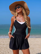 Color block adjustable strap women's one-piece swimsuit by Trendsi featuring vibrant panels and a flattering fit.