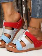 Women’s contrast cutout open toe mid-heel sandals by Trendsi, featuring stylish design and open toe detail.