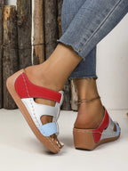 Women's contrast cutout open toe mid-heel sandals by Trendsi, showcasing stylish design and open toe detail.
