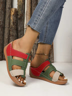 Women's contrast cutout open toe mid-heel sandals by Trendsi, featuring stylish design and comfortable heel height.