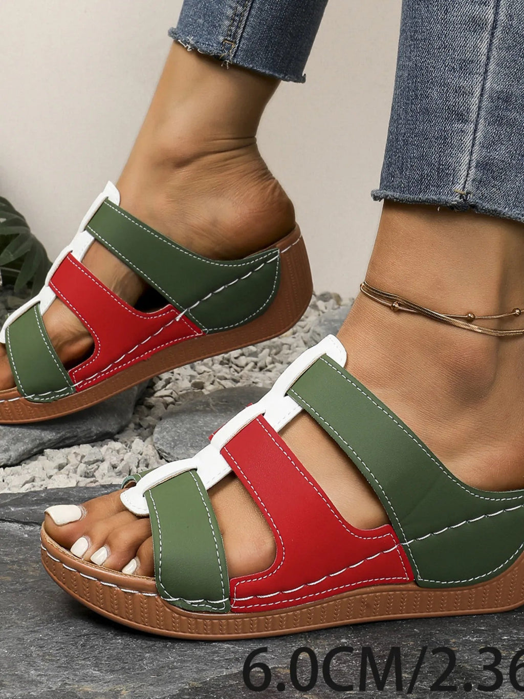 Women's contrast cutout open toe mid-heel sandals by Trendsi, featuring stylish design and comfortable heel height.