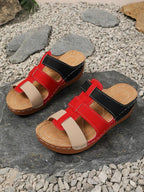 Women's contrast cutout open toe mid-heel sandals by Trendsi featuring stylish design and comfortable block heel.