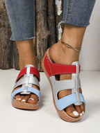 Women's contrast cutout open toe mid-heel sandals by Trendsi featuring stylish design and comfortable footwear for versatile looks.