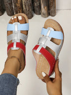 Women's contrast cutout open toe mid-heel sandals by Trendsi, featuring stylish design and open toe detail.