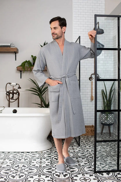 Waffle Spa Bathrobe for Men -  Absorbent, Lightweight - Plush Fashion Hub