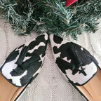 Cow print tassel pumps for women by Plush Fashion Hub, casual slip-on footwear with stylish tassel details.